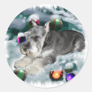 Pegatina Redonda Regalos de Navidades Schnauzer en miniatura