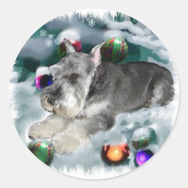 Pegatina Redonda Regalos de Navidades Schnauzer en miniatura (Anverso)