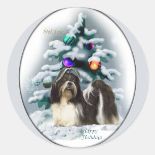 Pegatina Redonda Regalos de Navidades shih tzu