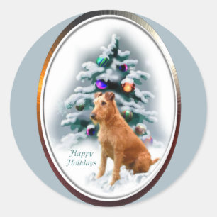Pegatina Redonda Regalos de Navidades Terrier de Irlanda