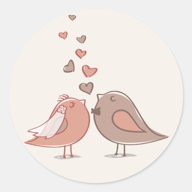 Pegatina Redonda Regalos de Novias Retro y Aves Groom (Anverso)