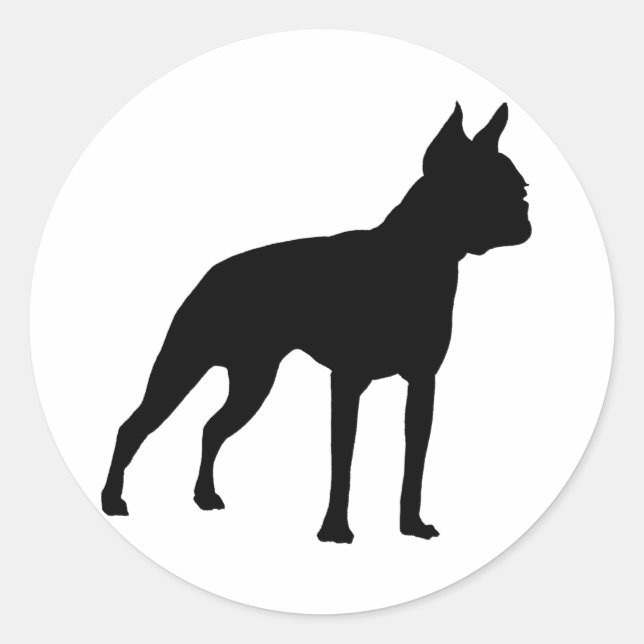 Pegatina Redonda Regalos de perro de Boston Terrier (negro) (Anverso)