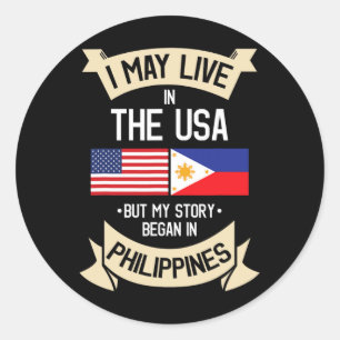 Pegatina Redonda Regalos de raíces filipinas bandera americana de E