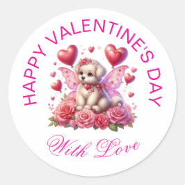 Pegatina Redonda Regalos de San Valentín - Cachorro adorable 3