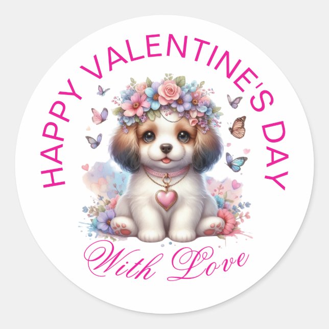 Pegatina Redonda Regalos de San Valentín - Cachorro adorable 4 (Anverso)