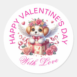 Pegatina Redonda Regalos de San Valentín - Cachorro adorable pavime