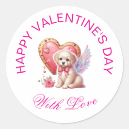 Pegatina Redonda Regalos de San Valentín - Cachorro adorable pavime