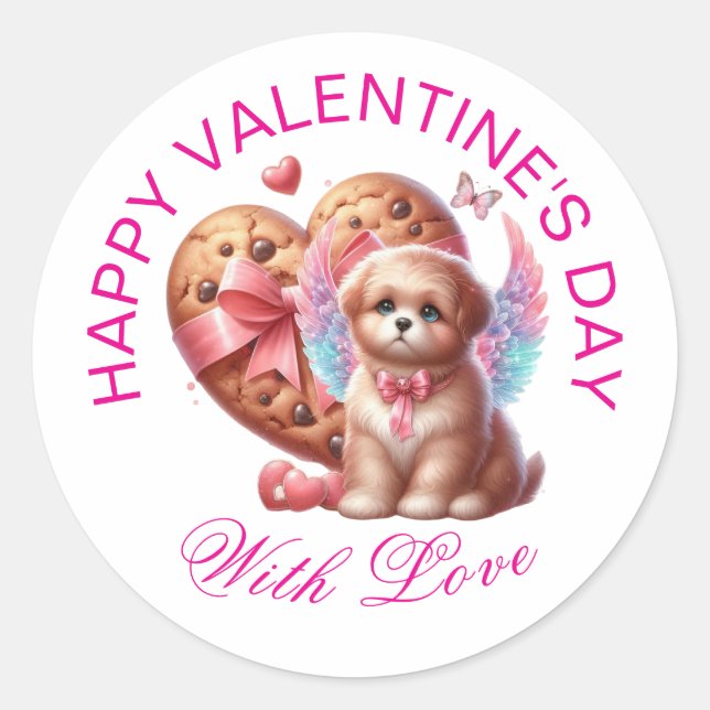 Pegatina Redonda Regalos de San Valentín - Cachorro adorable pavime (Anverso)