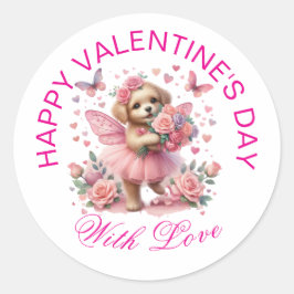 Pegatina Redonda Regalos de San Valentín - Cachorro adorable progre
