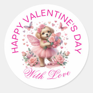 Pegatina Redonda Regalos de San Valentín - Cachorro adorable progre