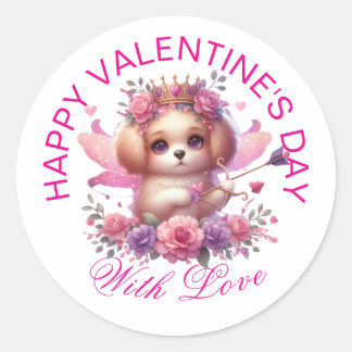 Pegatina Redonda Regalos de San Valentín - Cachorro adorable progre