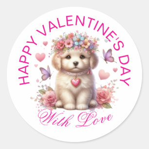Pegatina Redonda Regalos de San Valentín - Cachorro adorable progre