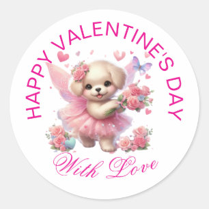 Pegatina Redonda Regalos de San Valentín - Cachorro adorable progre