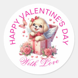 Pegatina Redonda Regalos de San Valentín - Cachorro adorable progre