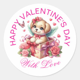 Pegatina Redonda Regalos de San Valentín - Cachorros adorables 12
