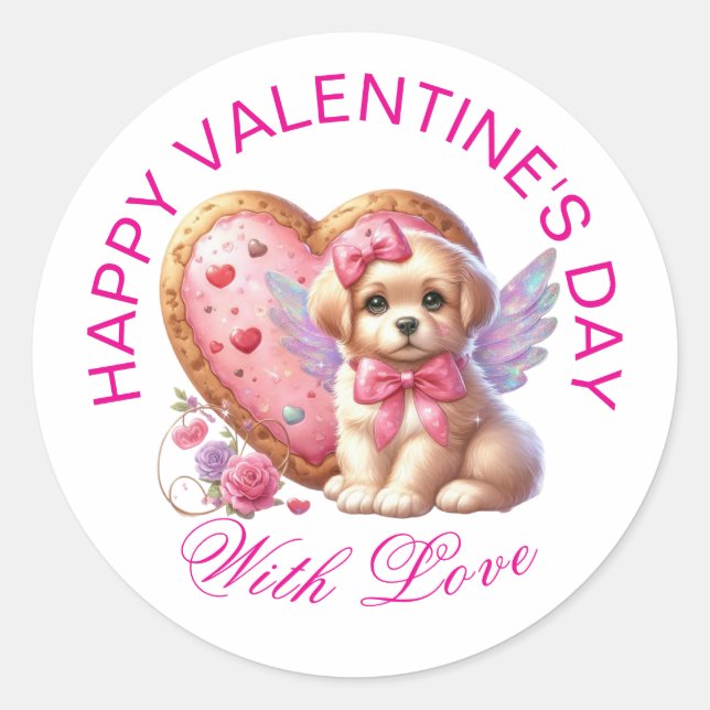 Pegatina Redonda Regalos de San Valentín - Cachorros adorables 13 (Anverso)