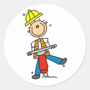 Pegatina Redonda Regalos de trabajador de construcción con martillo