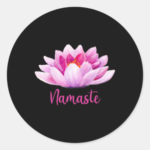 Pegatina Redonda Regalos de Yoga Namaste Loto Meditación Meditar Fl