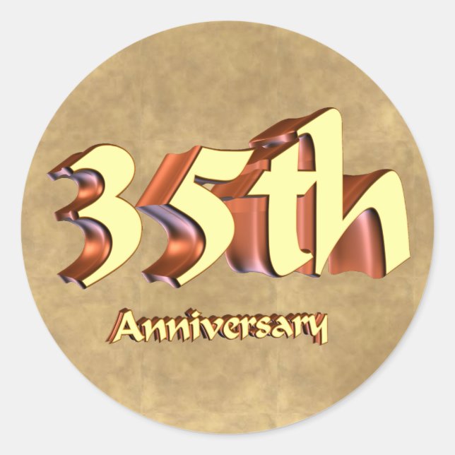 Pegatina Redonda Regalos del 35° aniversario de los Bodas (Anverso)