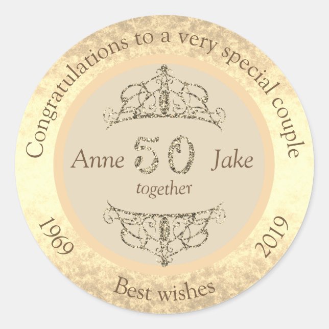Pegatina Redonda Regalos del 50° Aniversario del Boda para Congrat  (Anverso)
