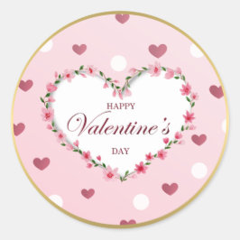 Pegatina Redonda Regalos del Día de San Valentín de Corazones Flora