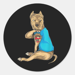 Pegatina Redonda Regalos del Día del Padre Perro Gracioso Pitbull A