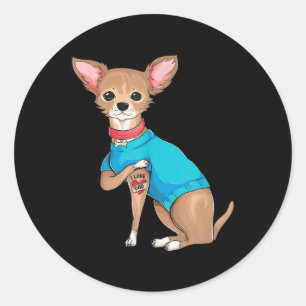 Pegatina Redonda Regalos del Día del Padres Graciosos Perro Chihuah