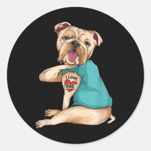 Pegatina Redonda Regalos del Día del Padres Perro Bulldog Inglés Am