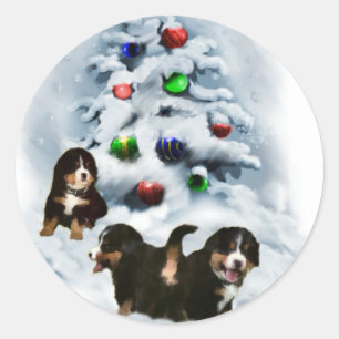 Pegatina Redonda Regalos del navidad del perro de montaña de