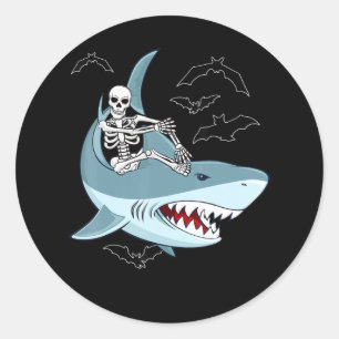 Pegatina Redonda Regalos divertidos de Halloween en Skeleton Riding