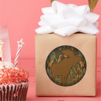 Pegatina Redonda Regalos e invitaciones de camuflaje de Moose