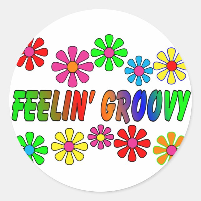 Pegatina Redonda Regalos "Feelin' Groovy" de los años 70 (Anverso)