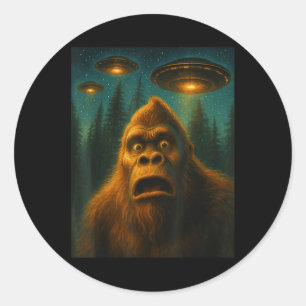 Pegatina Redonda Regalos Hombres Gran Pie Sasquatch Alien Ovni Noch