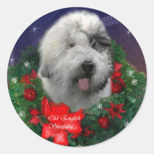 Pegatina Redonda Regalos ingleses viejos del navidad del perro
