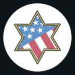 Pegatina Redonda Regalos judíos-estadounidenses para Hanukkah<br><div class="desc">Den estos regalos judíos norteamericanos mientras Hanukkah se presenta a la familia y amigos para que los usen todo el año mostrando orgullo patriótico judío. ¡Qué símbolo tan único de la bandera estadounidense en una estrella de David!</div>