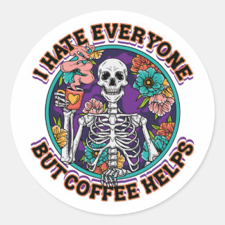 Pegatina Redonda Regalos para amantes del café Odio a todos el café