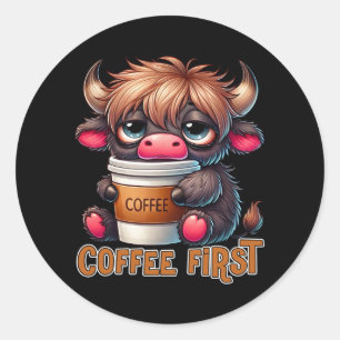 Pegatina Redonda Regalos para amantes del café primero