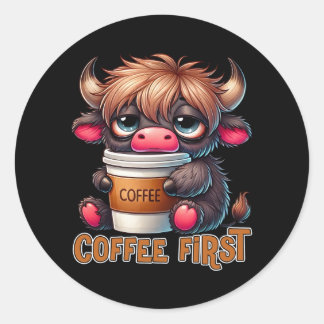 Pegatina Redonda Regalos para amantes del café primero