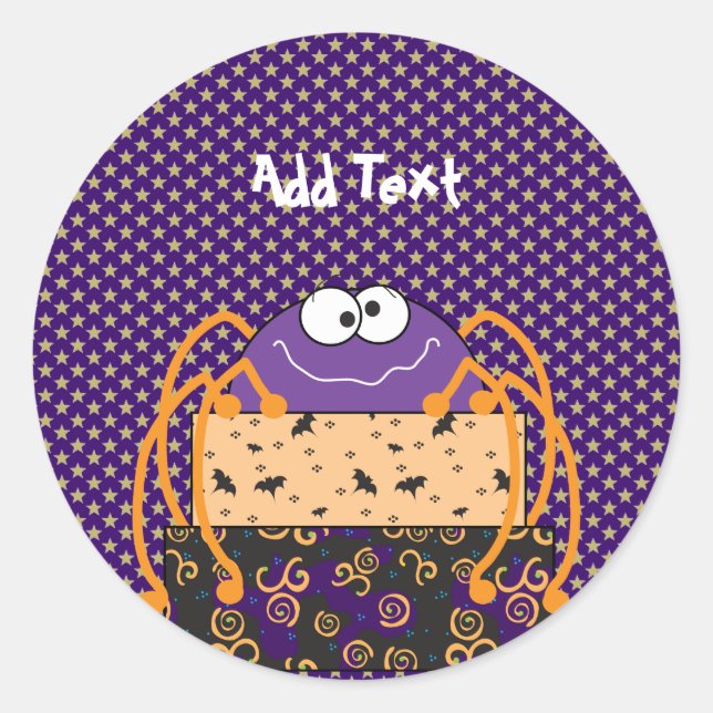 Pegatina Redonda Regalos personalizados de Halloween, araña morada (Anverso)