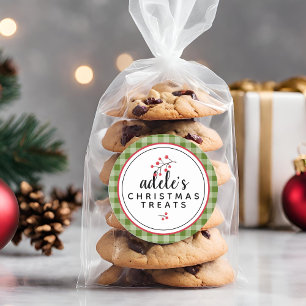 Pegatina Redonda Regalos Personalizados de Navidad en Cuadros Rústi