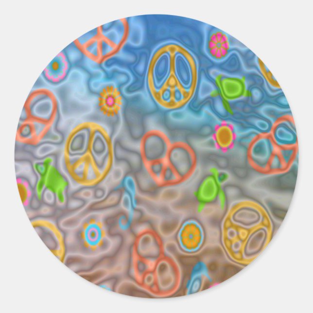 Pegatina Redonda Regalos Retro 60 Pacíficos de ropa de vida oceánic (Anverso)