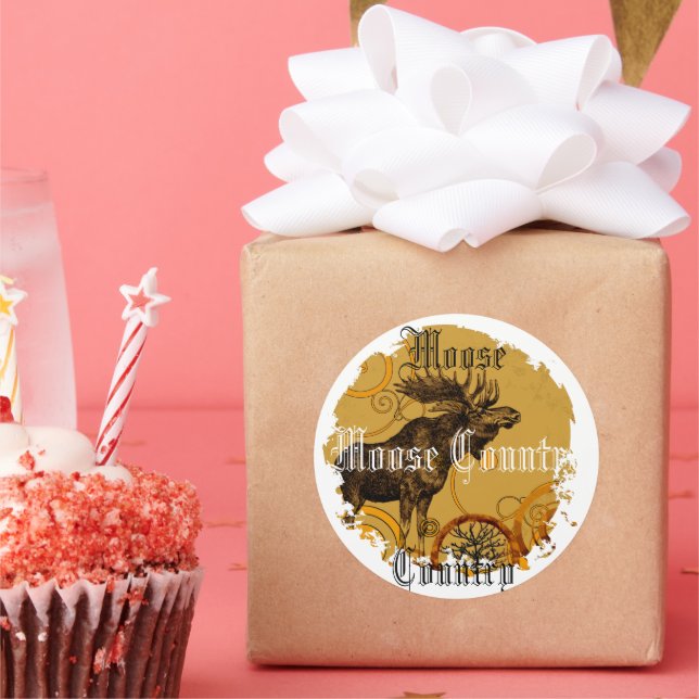 Pegatina Redonda Regalos Vintage Moose (Fiesta)