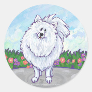 Pegatina Redonda Regalos y accesorios de Pomerania Blanca