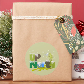 Pegatina Redonda Regalos y ropa hacia arriba