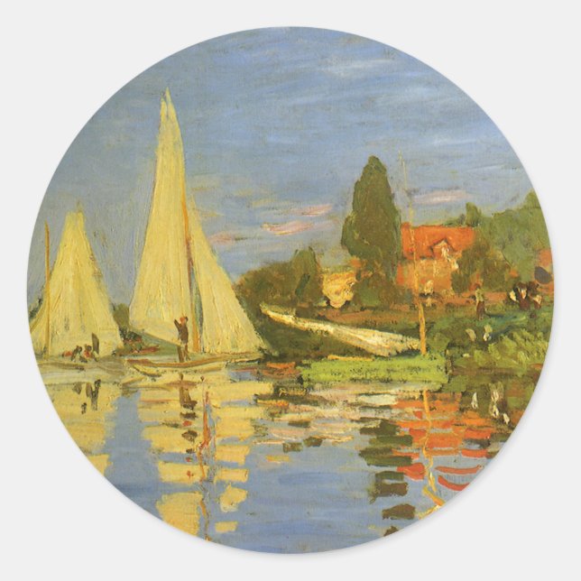 Pegatina Redonda Regata en Argenteuil de Claude Monet (Anverso)