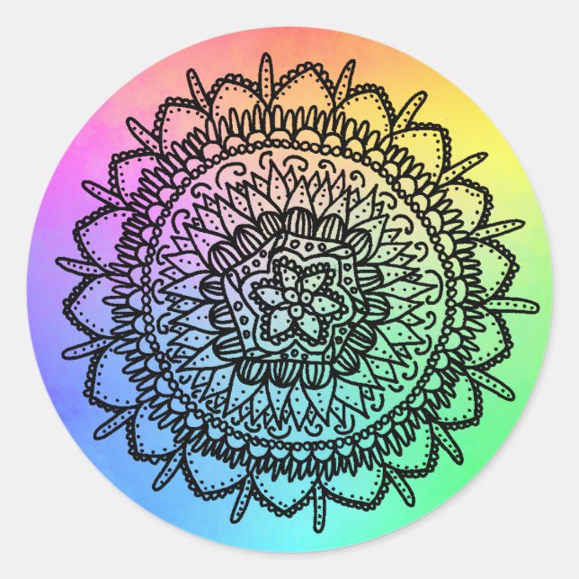 Pegatina Redonda Regenbogen Seestern Mandala (Anverso)
