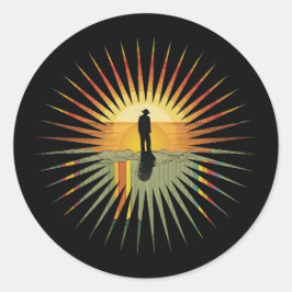 Pegatina Redonda Regenbogen Sonne  Retro Vintage Designe 
