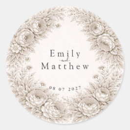 Pegatina Redonda Regency Botanical Engraving Wedding Sticker Set