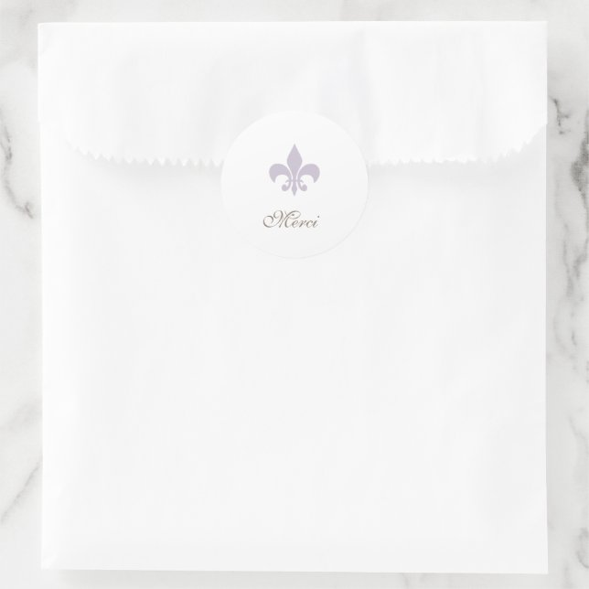 Pegatina Redonda Regency Purple French Fleur de Lis Merci Boda (Bolso)