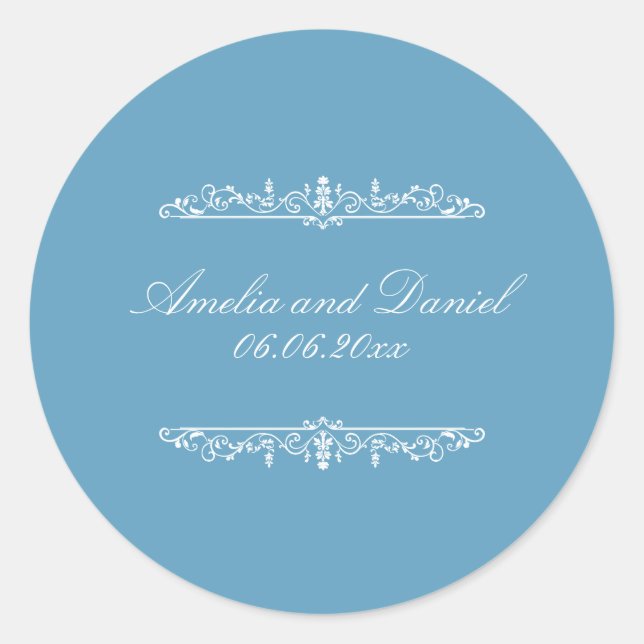 Pegatina Redonda Regency  Style Blue Wedding Sticker (Anverso)
